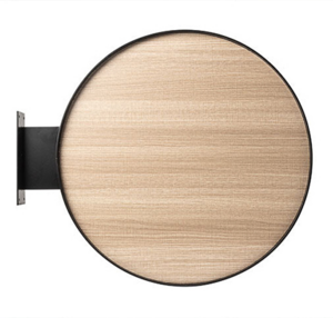 Banderola redonda de madera con perfil y soporte de hierro negro