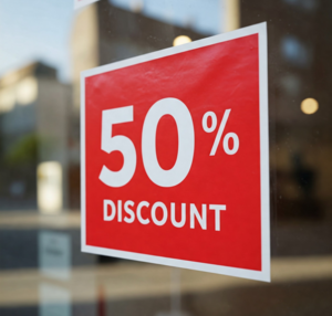 Vinilo escaparate con descuento 50%