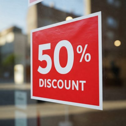 Vinilo escaparate con descuento 50%